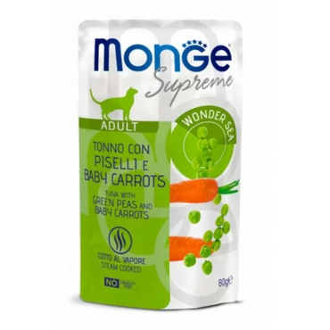 Monge Supreme Adult Tuńczyk, groszek, mini marchewka 80g