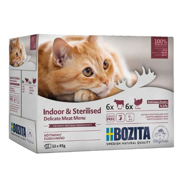 Bozita kot Indoor & Sterilised z wołowiną i indykiem w galaretce 12 x 85g