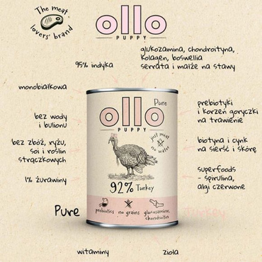 Ollo Puppy Pure Indyk mokra karma dla szczeniąt 850g