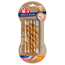 8in1 Triple Flavour Twisted Stick 10szt. smakołyk dla psa, zwijane pałeczki z kawałkami mięsa